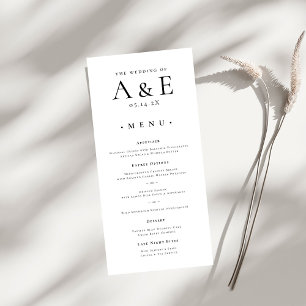 Menu Mariage Monogramme Moderne de Couples Noir & Blanc