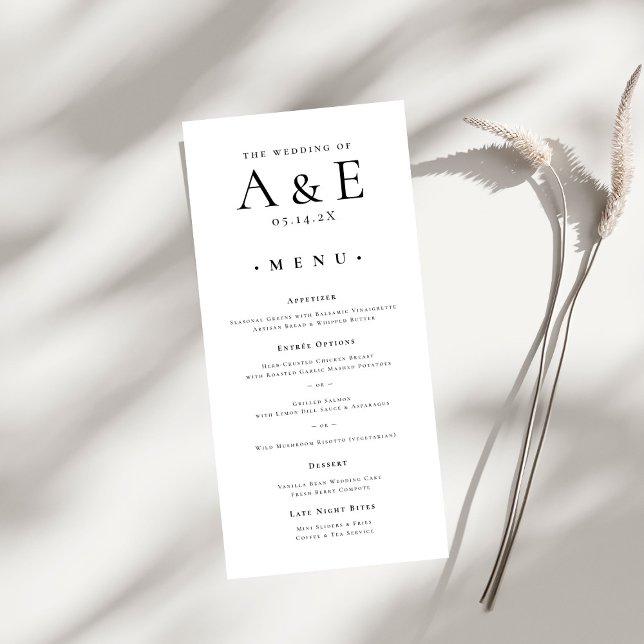 Menu Mariage Monogramme Moderne de Couples Noir & Blanc (Créateur téléchargé)