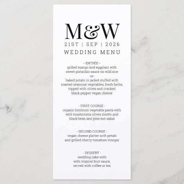Menu Mariage Monogramme Noir Blanc (Devant)