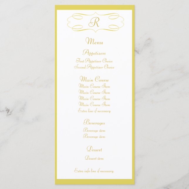 Menu Mariage Monogramme Or (Devant)