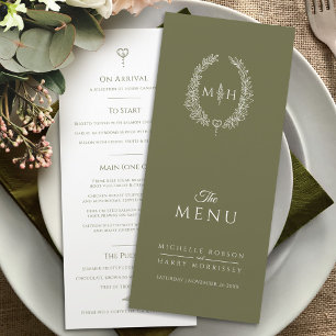 Menu Mariage monogramme ovale de la feuille blanche ver