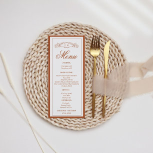 Menu Mariage monogramme simple en terre cuite