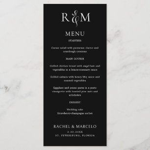 Menu Mariage Monogramme simple noir blanc
