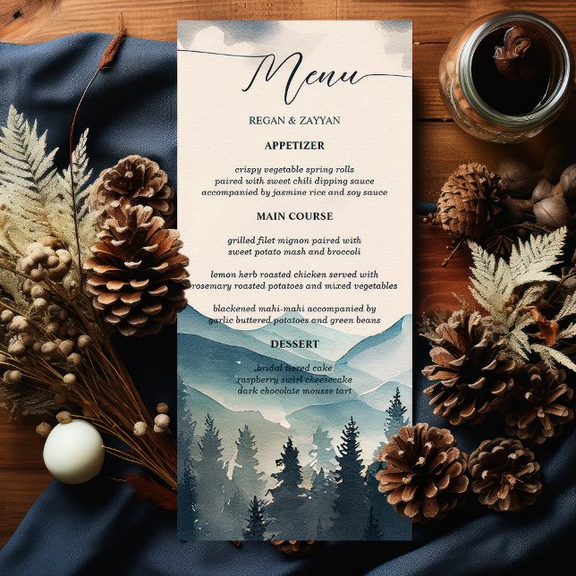 Menu Mariage Montagne Pin Peinture à l'Eau (Créateur téléchargé)