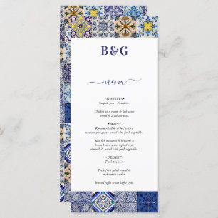 Menu Mariage Motif de tuiles portugaises méditerranéenn