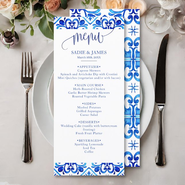 Menu Mariage Motif marocain bleu et blanc (Créateur téléchargé)