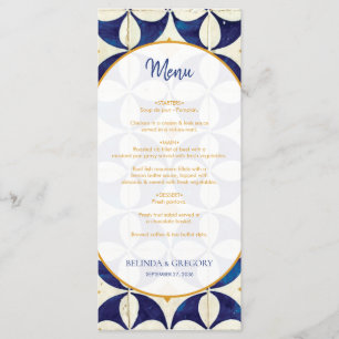 Menu Mariage Motif vintage bleu et jaune portugais