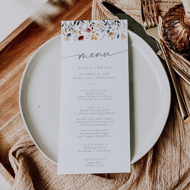 Menu Mariage Multicolore Sauvage et Fantaisiste Boho (Créateur téléchargé)