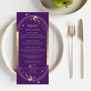 Menu Mariage mystique violet or Sun Moon étoiles