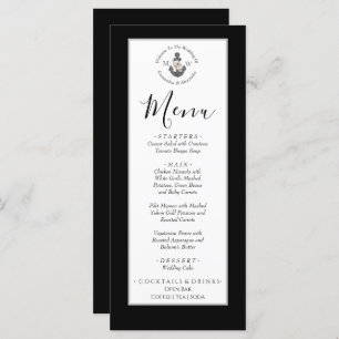 Menu Mariage nautique Ancre florale noir et blanc