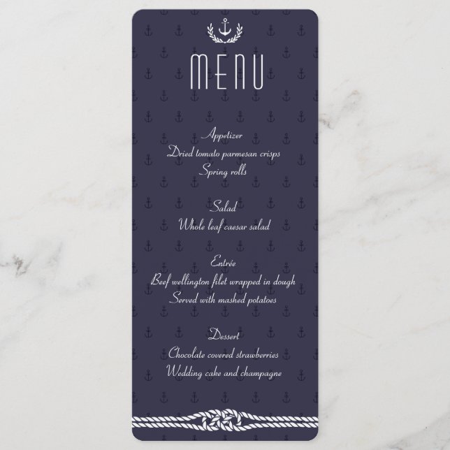 Menu Mariage Nautique Avec Ancres Bleues (Devant)