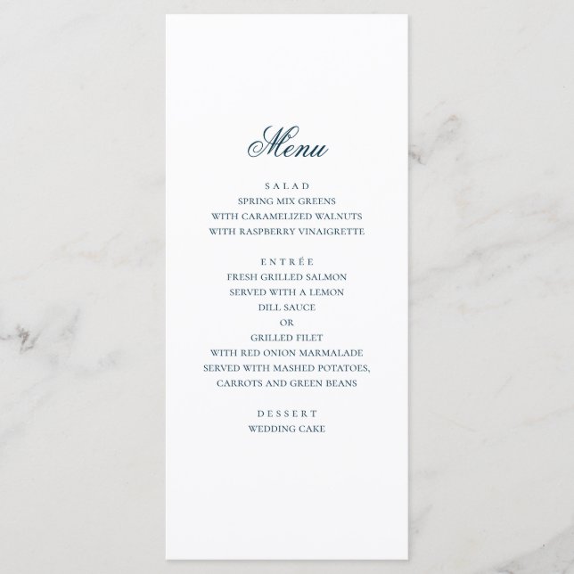 Menu Mariage nautique bleu. Aquarelle marine moderne (Devant)