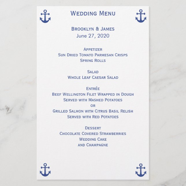 Menu Mariage nautique Circulaire personnalisée (Devant)