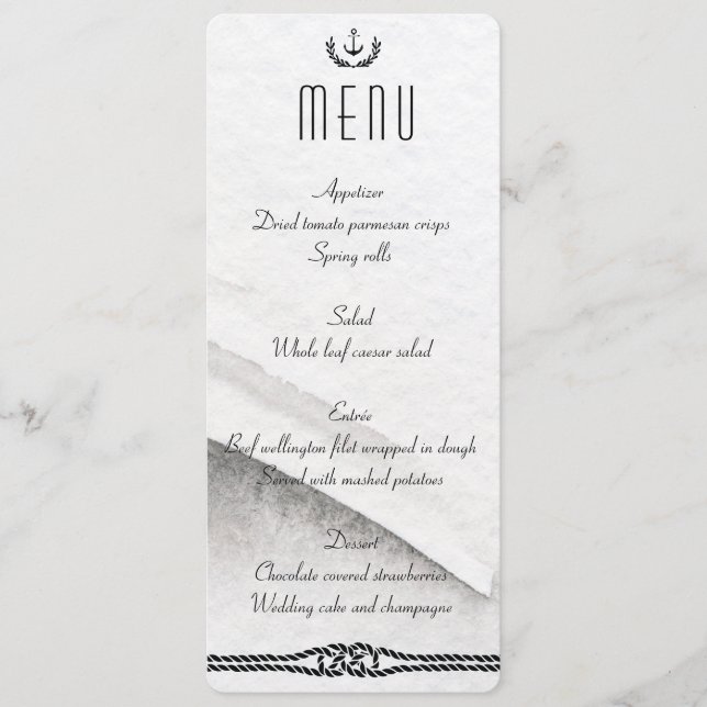 Menu Mariage Nautique Gris Et Blanc (Devant)