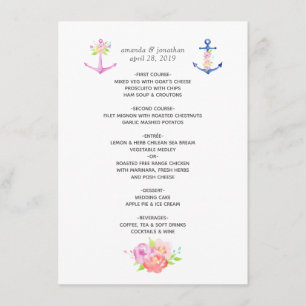Menu Mariage naval floral aquarelle