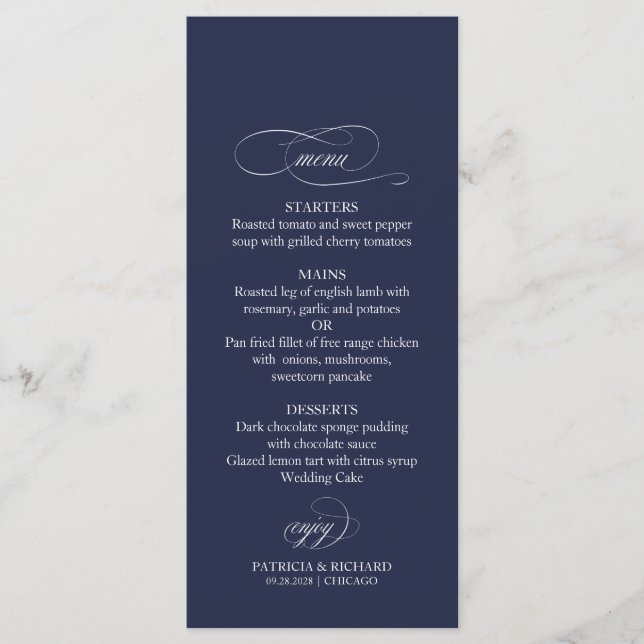Menu Mariage Navy Blue Simple Elegant 4x9 (Devant)