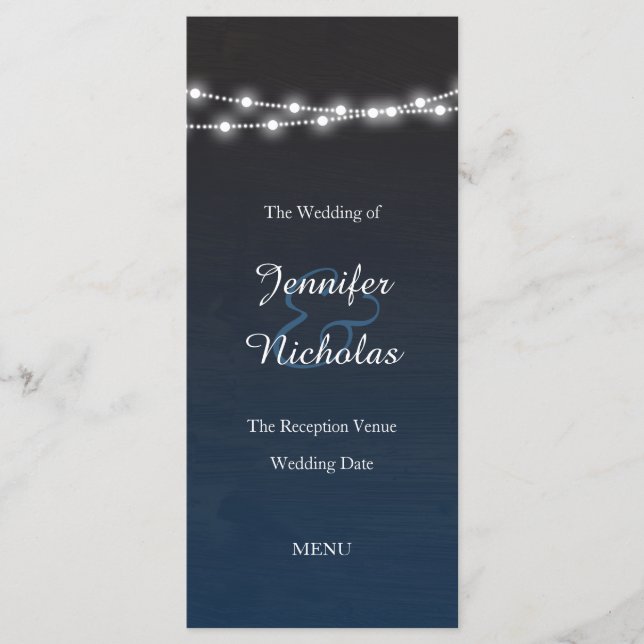Menu Mariage Night Lights Marine Blue Ombre (Devant)