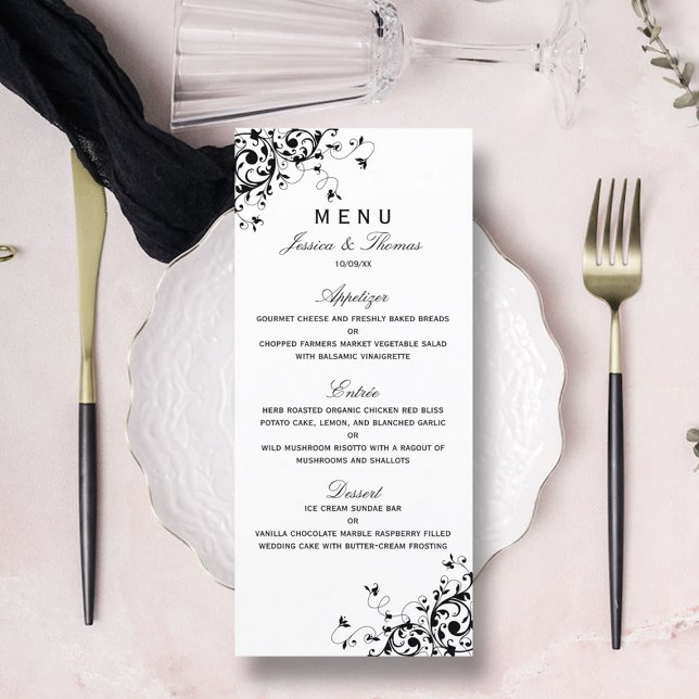 Menu Mariage noir & blanc Élégant (Créateur téléchargé)