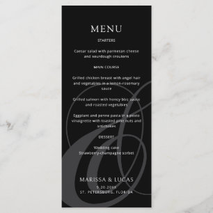 Menu Mariage noir blanc et noir de script moderne