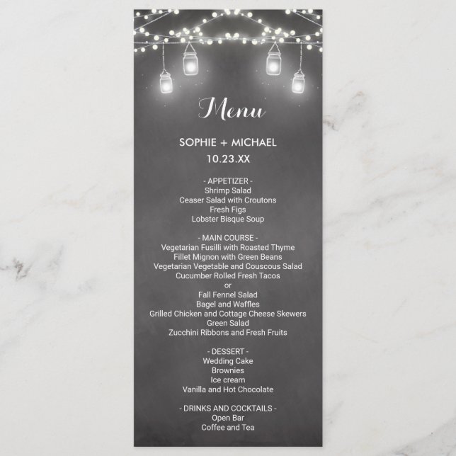 Menu mariage Noir Blanc Lumières (Devant)