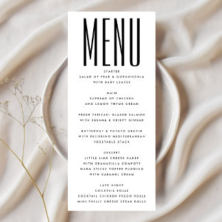 Menu Mariage noir blanc minimaliste ultra simple modern