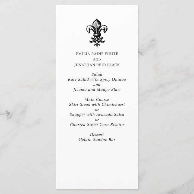 Menu Mariage noir blanc moderne (Devant)