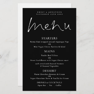 Menu Mariage noir de script blanc à budget élégant