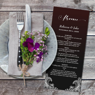 Menu Mariage noir dentelle blanche et bordeaux