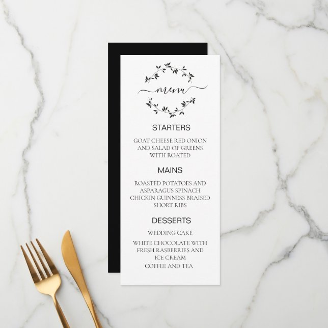 Menu mariage noir et blanc (Devant/Arrière en situation)