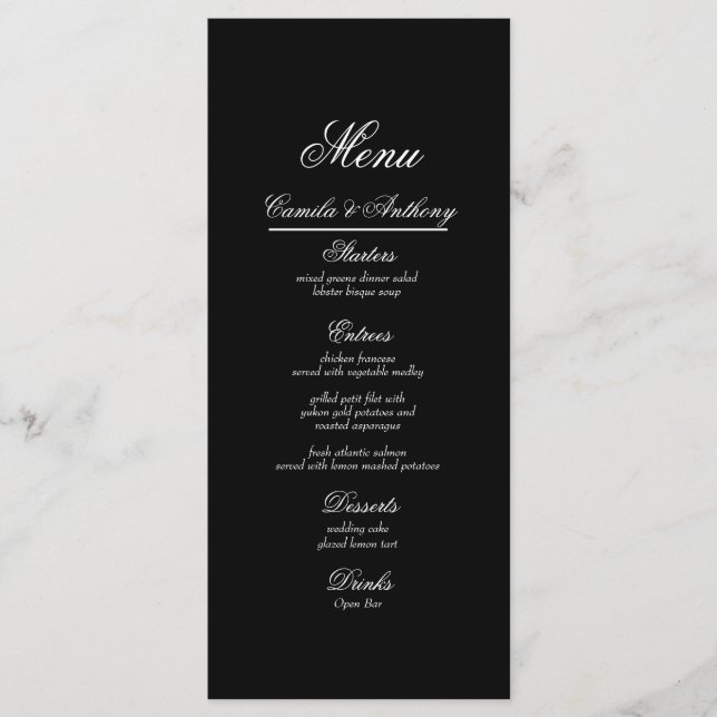 Menu Mariage noir et blanc (Devant)