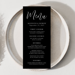 Menu Mariage noir et blanc de script simple