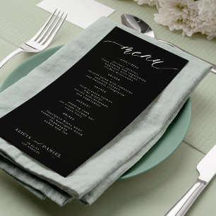 Menu Mariage noir et blanc écriture moderne