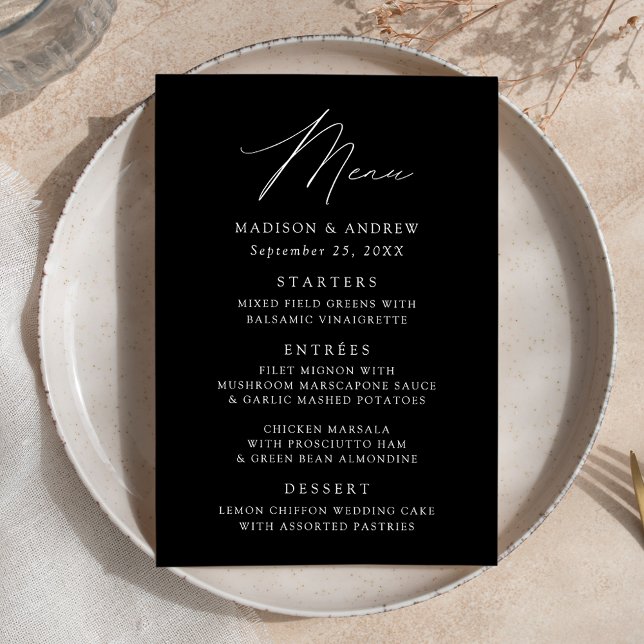 Menu Mariage noir et blanc moderne (Créateur téléchargé)