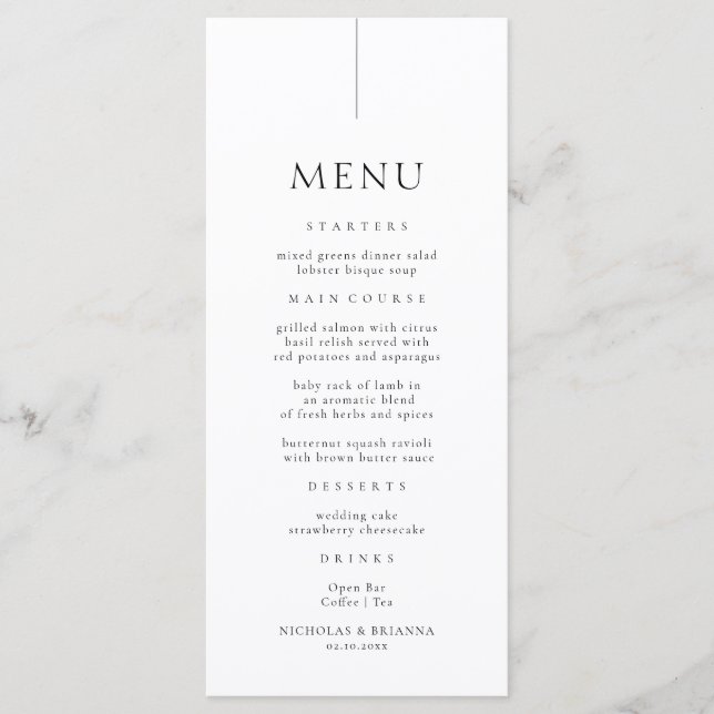 Menu Mariage noir et blanc simple (Devant)