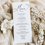 Menu Mariage noir et blanc simple<br><div class="desc">Conçue pour coordonner avec notre collection de mariages de script romantique,  cette carte Menu personnalisable,  dispose d'un texte de calligraphie de script balayé avec une police serif classe en noir avec un monogramme personnalisable sur le dos. Éléments correspondants disponibles.</div>