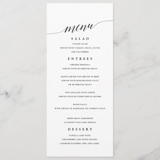 Menu Mariage noir et blanc simple (Devant)