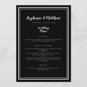 Menu Mariage noir et blanc Simple Cadre Chic