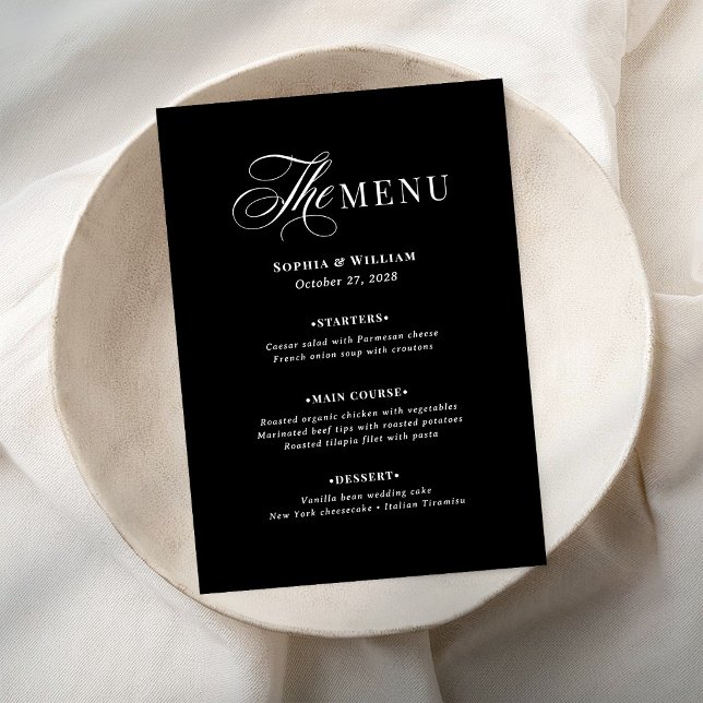 Menu Mariage Noir et Blanc Sombre | Luxe Classique (Créateur téléchargé)
