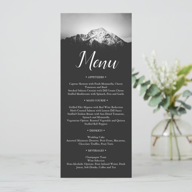 Menu Mariage noir et blanc sous les montagnes (Debout devant)