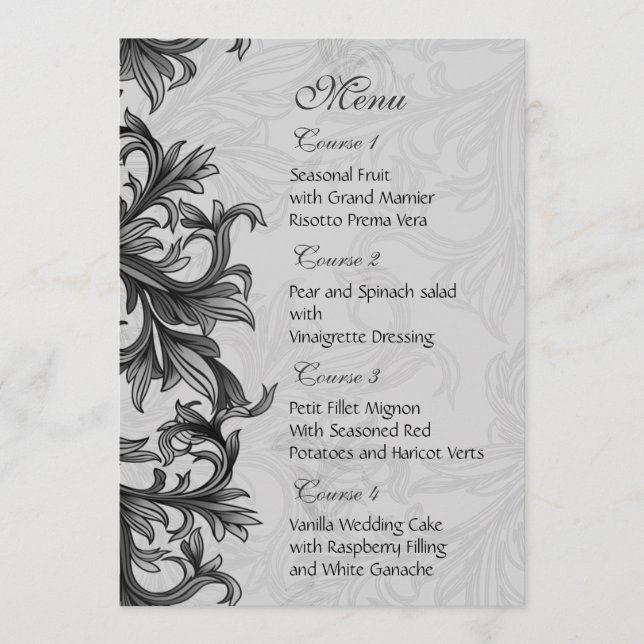 Menu mariage noir et gris argenté (Devant)