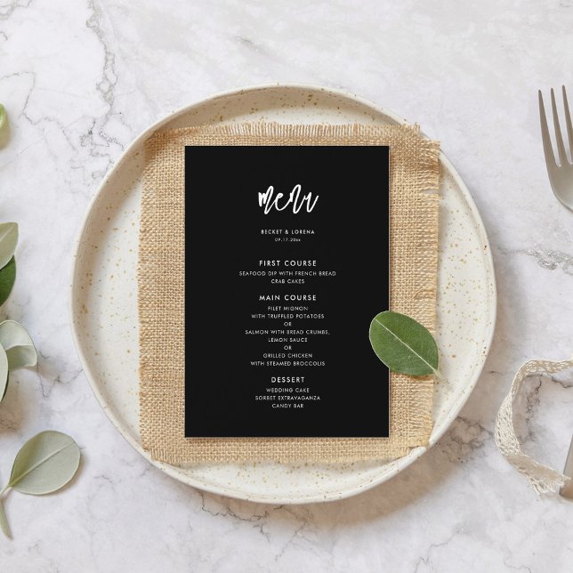 Menu Mariage noir moderne contemporain (Créateur téléchargé)