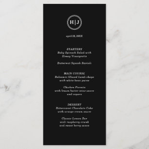 Menu Mariage noir Monogramme moderne