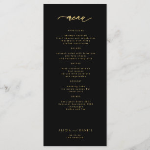 Menu Mariage noir typographie or simple élégant
