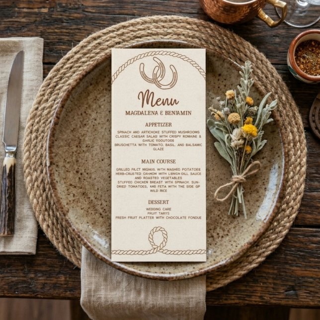 Menu Mariage Occidental Rustique Marron Cordes Fers à C (Créateur téléchargé)