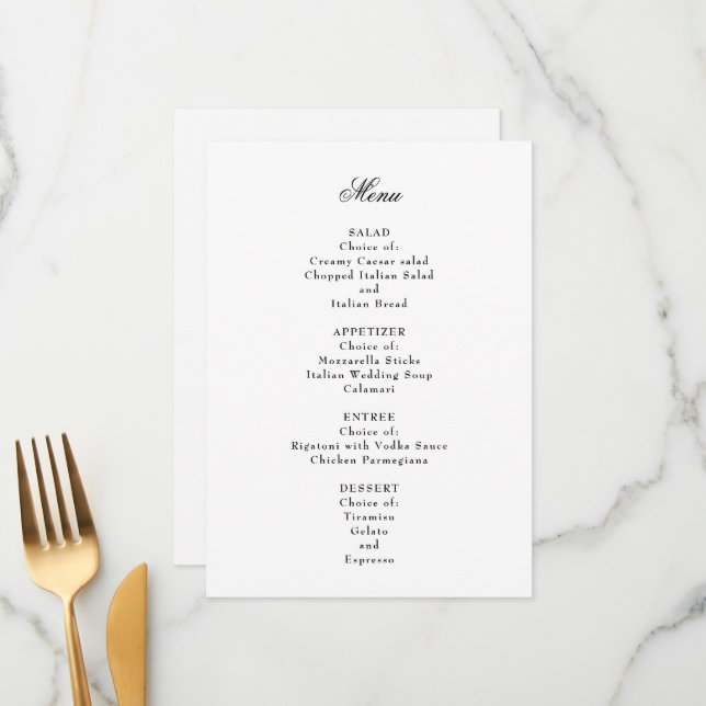 Menu Mariage officiel (Devant/Arrière en situation)