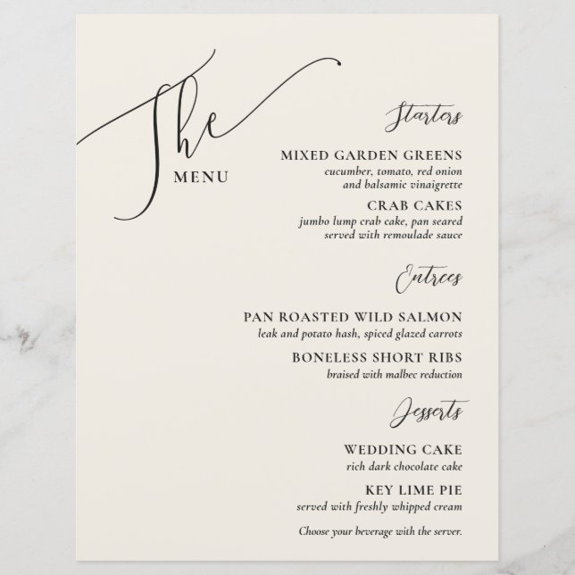 Menu Mariage officiel Élégant noir os (Devant)