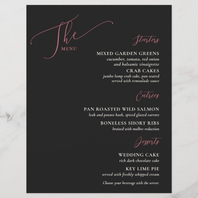 Menu Mariage officiel Magenta noir (Devant)