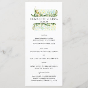 Menu Mariage olive méditerranéen d'aquarelle élégante
