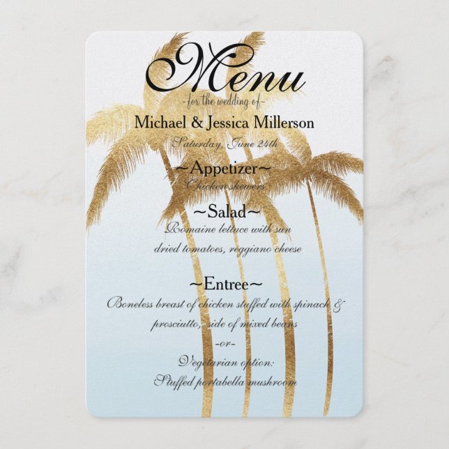 Menu Mariage Ombre Palm Arbres d'or (Devant)