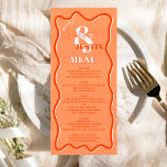 Menu Mariage ondulé à courbe orange rétro<br><div class="desc">Un menu mariage cool gras avec des noms personnalisés avec une calligraphie manuscrite et une police serif, 2 noms, deux styles avec Retro boho orange courbe squiggle mariage ondulé. Tous les textes, noms et couleurs arrière - plans sont personnalisables pour vous permettre de mélanger et de correspondre à votre suite...</div>